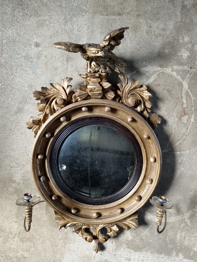 A Regency Giltwood Girandole Convex Wall Mirror (3).jpg